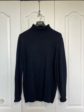 Men's Navy Turtleneck Sweater - Fine Rib Neck